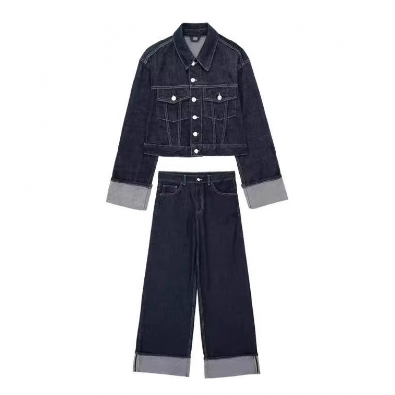 Cross-Border Women's Clothing Manufacturer Wholesale 2025 Aliexpress Ins Hot-Selling Denim Jacket and Flared Hem Pants Set