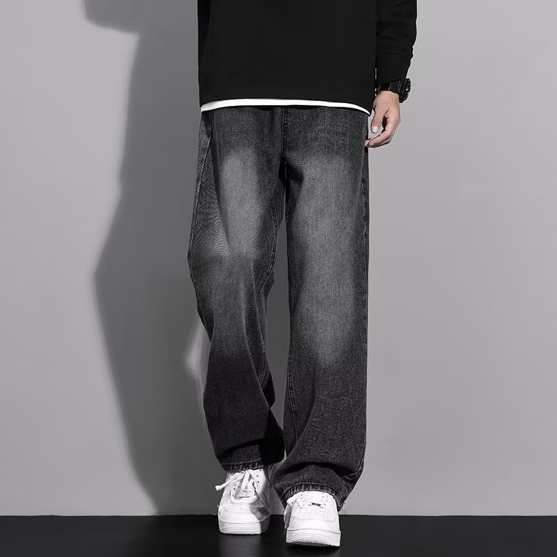 American Fashionable Vintage Washed Old dark blue Jeans Men's Loose Straight Wide Leg Slimming All-match Casual Pants