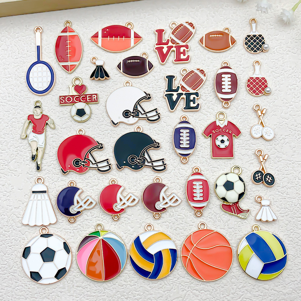 DIY alloy oil dripping accessories sports equipment football basketball volleyball pendant key chain bracelet jewelry pendant