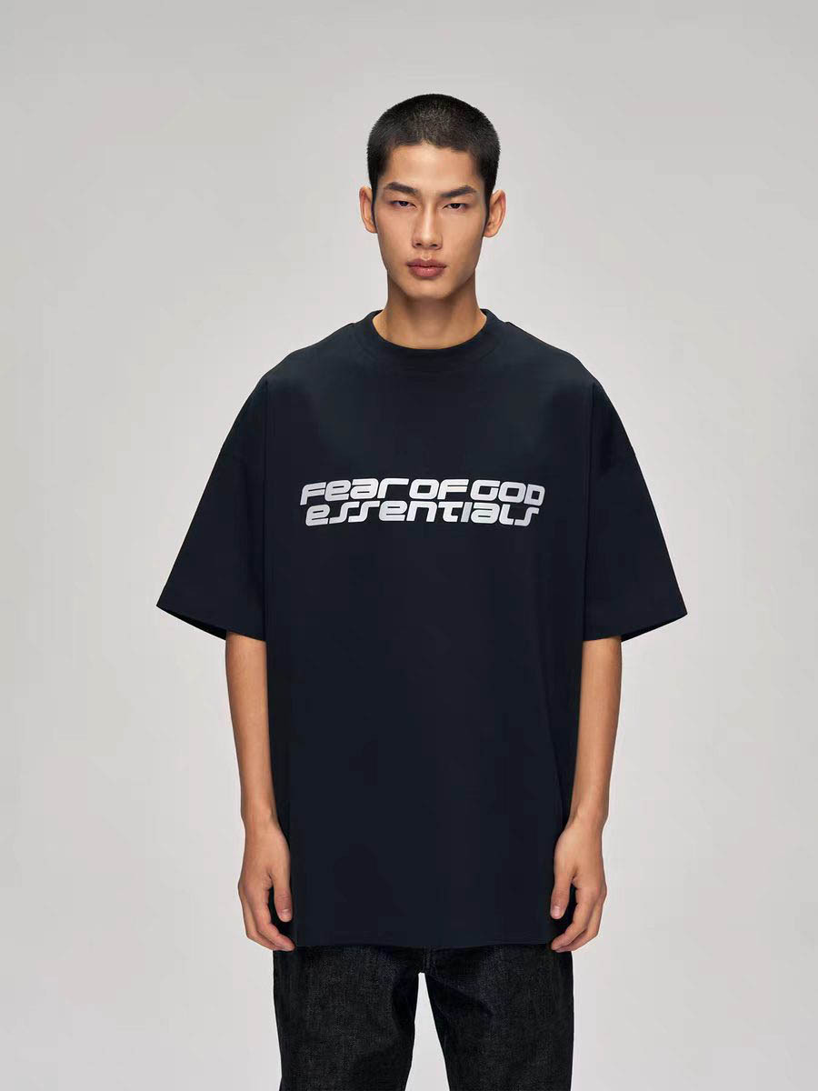 26 New Models of Fog Stack Essentials Double-Row Reflective Letters Pure Cotton Short-Sleeved T-Shirts for Men and Women Couples