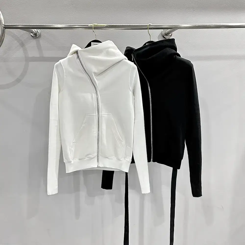 Subhuman丨Wizard Hat Ribbed Sleeve Black Zipper Cotton Solid Color European and American Style Women's Sweatshirt Jacket Slim Fit Long Sleeve