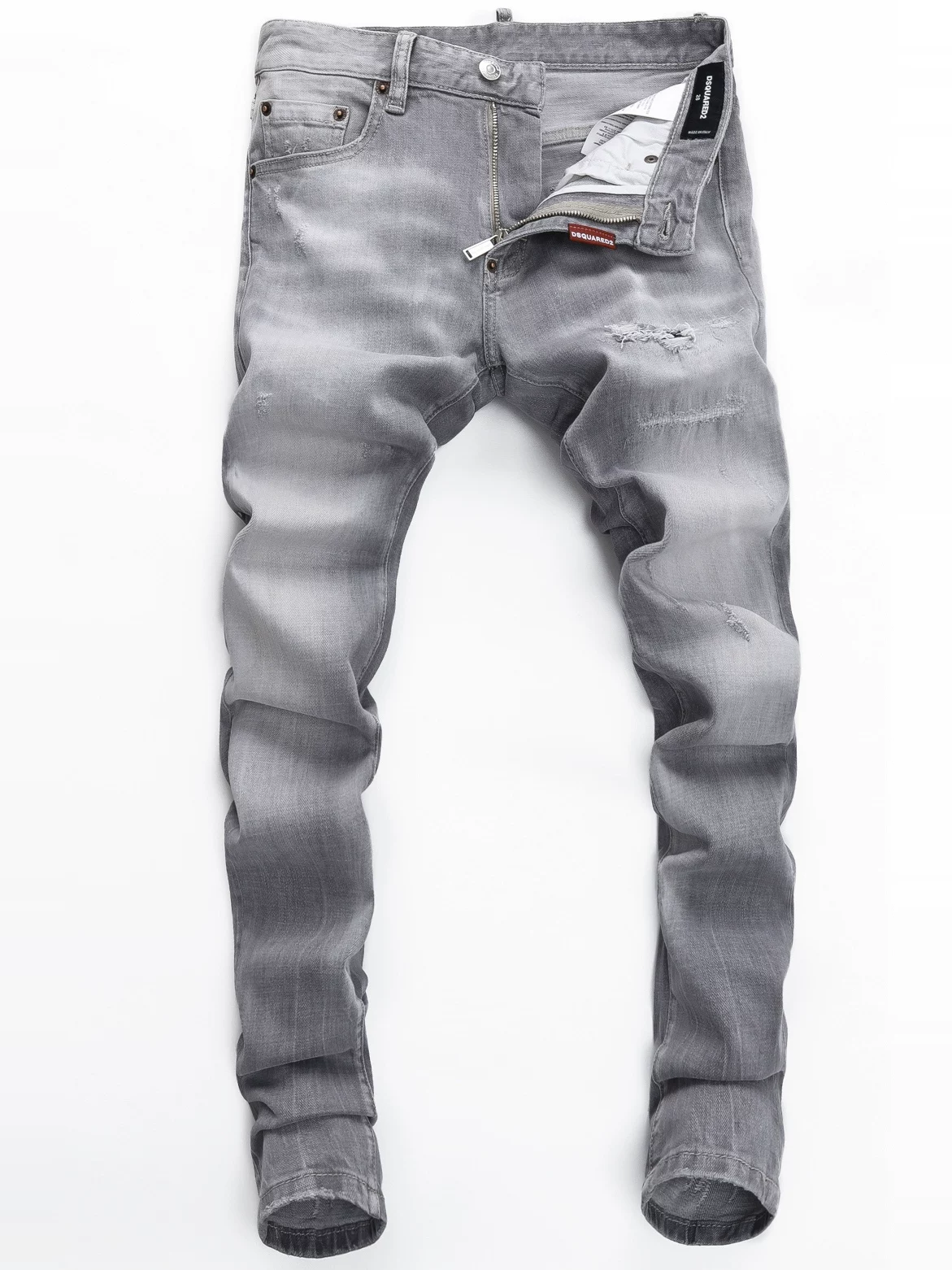 2025Ds Spring and Autumn New Style Ripped Skinny Men's Jeans Trendy Nightclub Hong Kong Style Gray High-Quality D2 Men's
