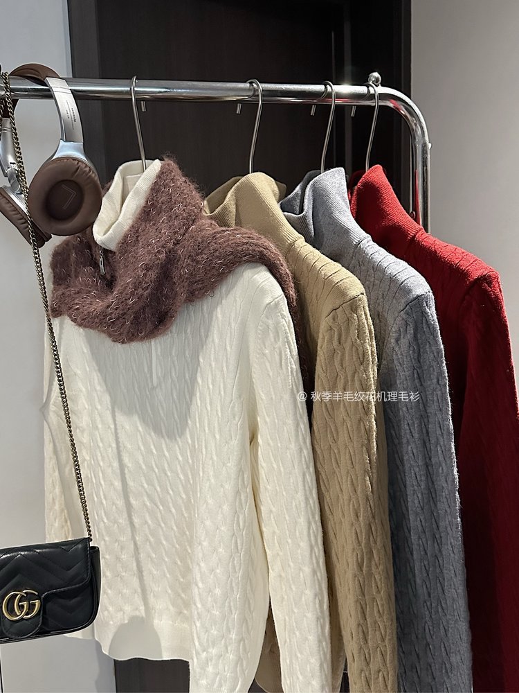 Autumn and Winter Casual All-match Zipper Half Open Collar Twisted Pullover Women's Sweater Top Loose Twist Inner Base Shirt