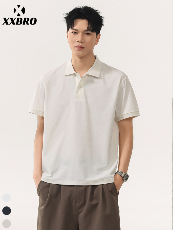Muxi Clothing # American Retro Niche Style Simple Polo Collar Button Design Versatile Casual Short-Sleeved Loose T-Shirt
