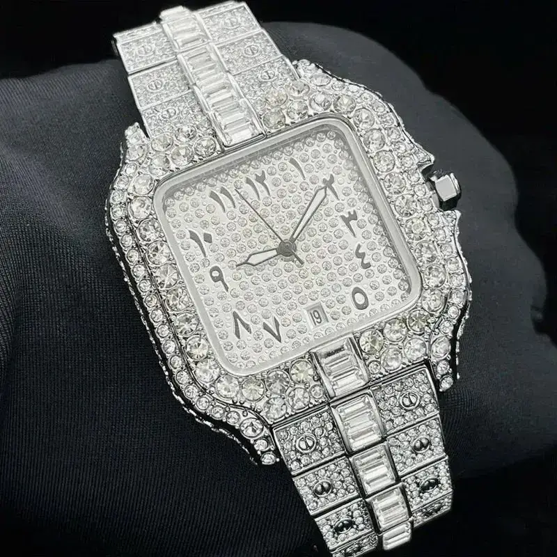 Iced Out Square Dial Watch Silver