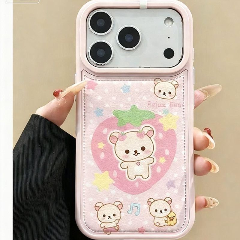 Strawberry Rilakkuma Case Suitable for Apple 17 Pro Max, White Pink 13 14 15 16 Soft Case, 15P Anti-Drop, 17 Simple Design