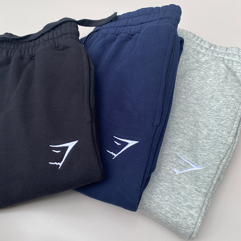 Autumn and Winter Fleece-Lined Fitness Sweatpants Shark Crest Jogger Pants for Men, Elastic Cotton, Loose Fit, Breathable, Large Size