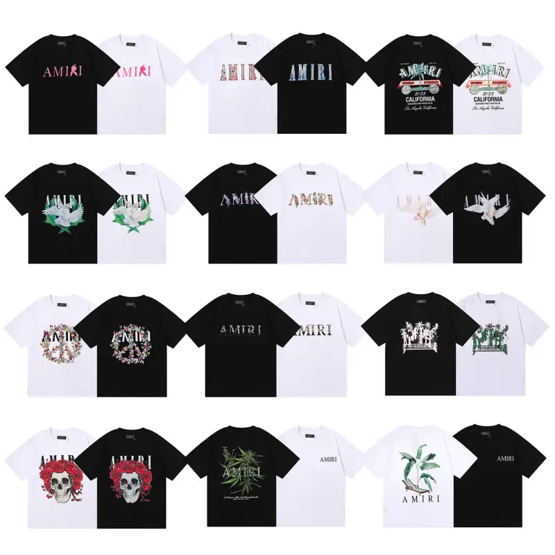 Cross-Border European Size Pure Cotton Cross-Border Wholesale Amirit-Shirt Rose Skull Print Pure Cotton Short-Sleeved T-Shirt for Men