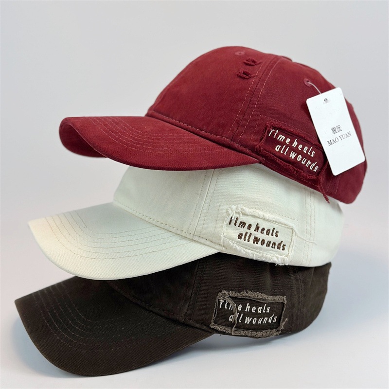New Stylish Versatile Sun Protection Hat for Men, Winter New Trendy Brand Lettered Distressed Baseball Cap for Women