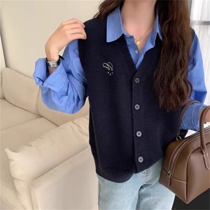 Korean-Style Design Knitted Solid Color Vest Women's Sweater 2026 New Early Autumn Loose Women's Fashion Niche Versatile Top