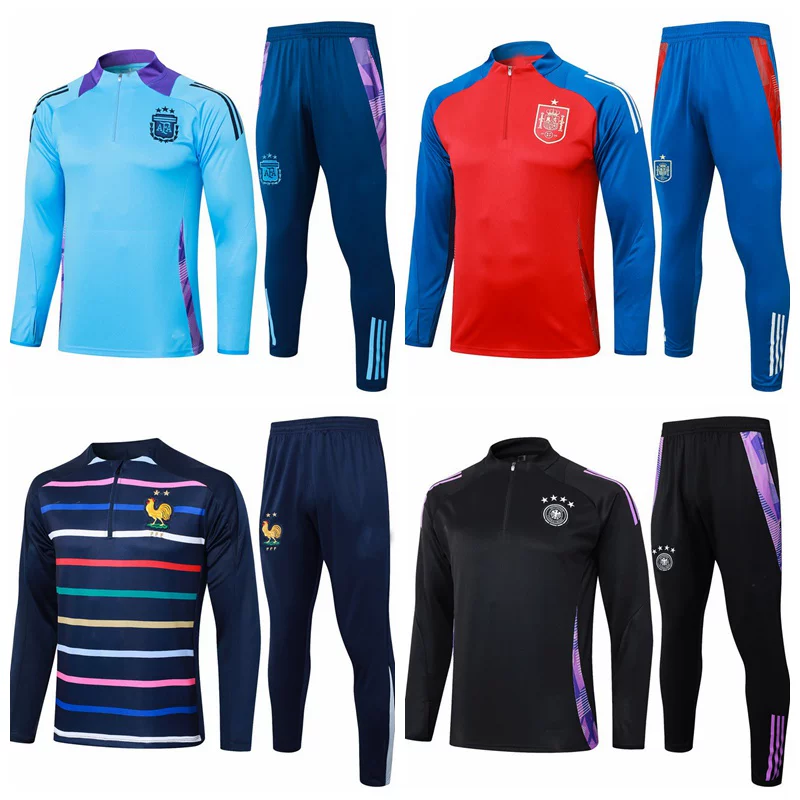 2425 Spain Portugal France before -the -game warm -up service semi -zipper long -sleeved football training suit men