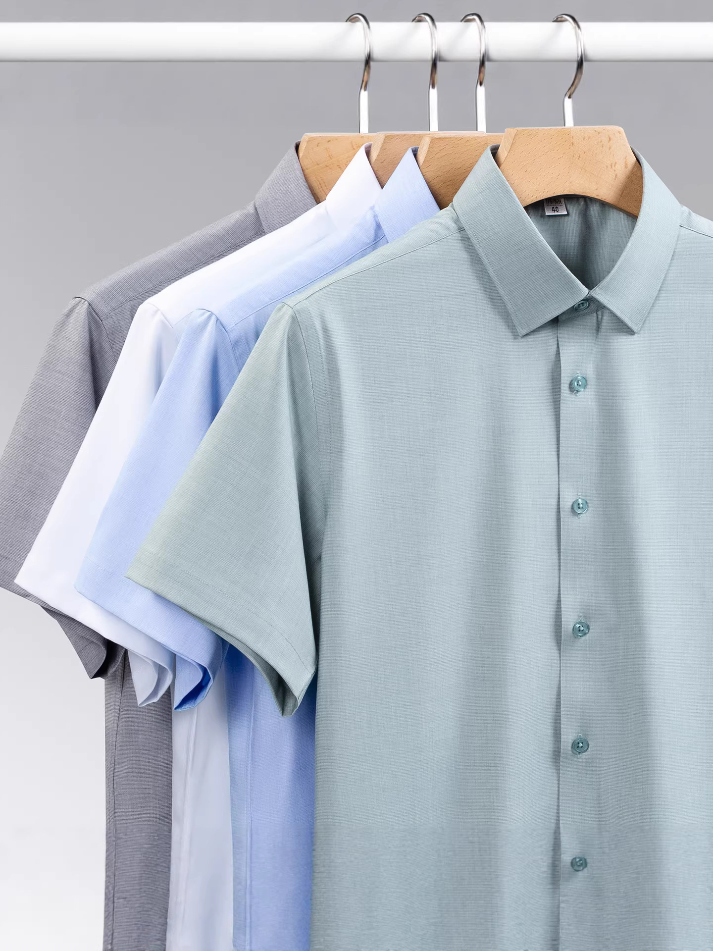 High-End Professional Workwear Silk Short-Sleeve Shirt, Solid Color Quality Men's Cardigan Top, Formal Work Shirt