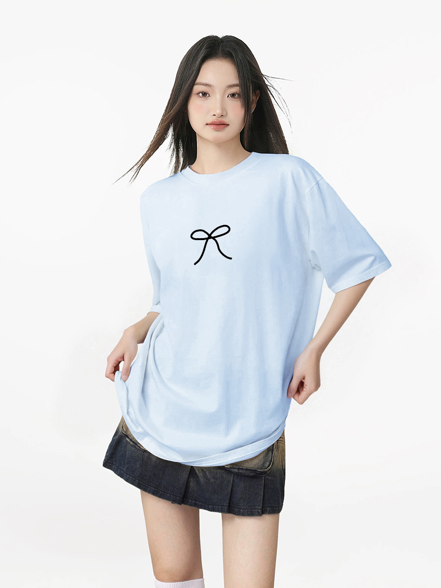 Summer Pure Cotton American Simple Printed T-Shirt for Women, Casual Regular Shoulder Slimming Short Sleeve Trendy Versatile Colorful Base Shirt