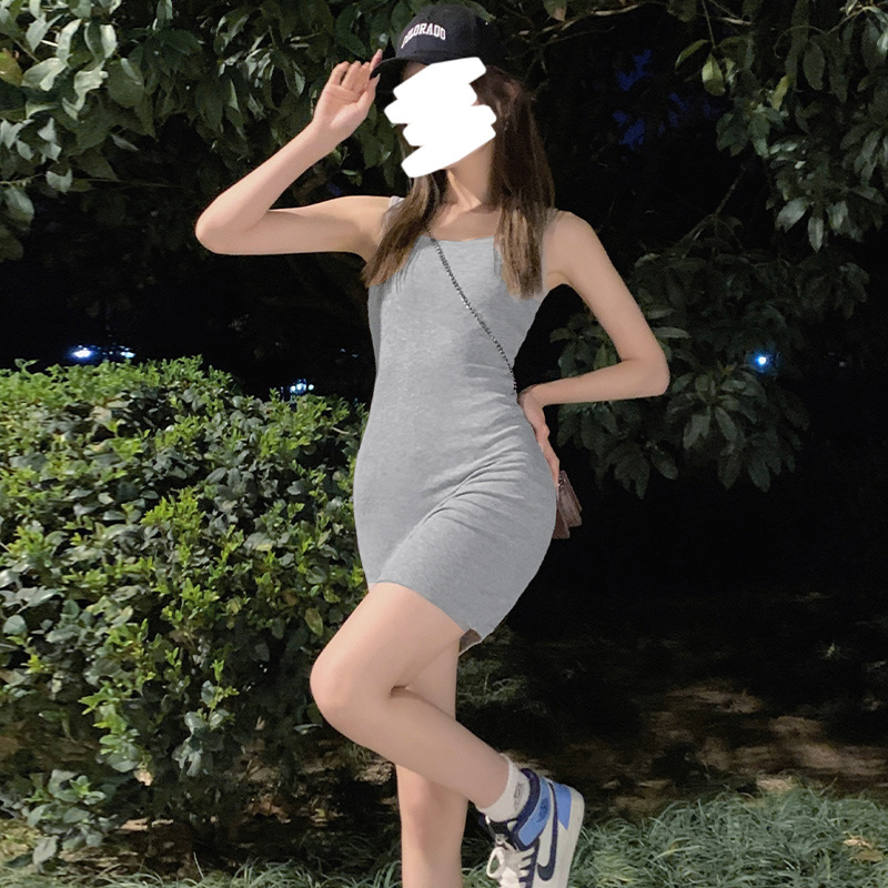 Cross-Border Vest Dress Summer Solid Color Sweet Waist Slimming Temperament Super Hot High Waist Suspender Fairy Skirt