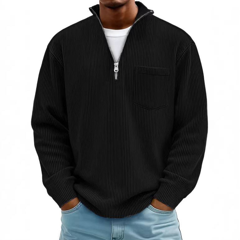 2025 Autumn European and American Cross-Border Men's Fashion Youth Solid Color Henry Zipper Style Men's Casual Long-Sleeve Sweatshirt Pullover
