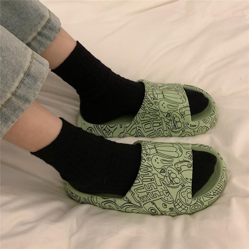Thick Bottom Graffiti Korean Style Japanese Style Sandals and Slippers Indoor Home Exterior Wear Internet Celebrity Fashionable New Women's Summer Household Sandals and Slippers