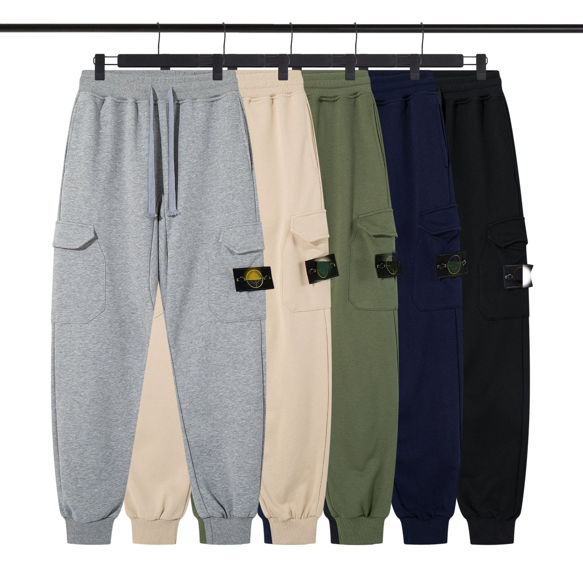 Cross-Border Wholesale Stone Compass Badge Solid Color Sweatpants Functional Casual Sports Knit Island Unisex Long Pants