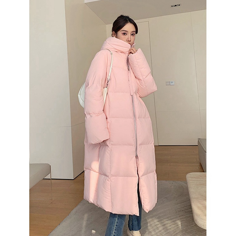 Longmei Long Hooded down Jacket for Women 2025 Winter New Jil Style Zipper Quilted Loose Warm Coat