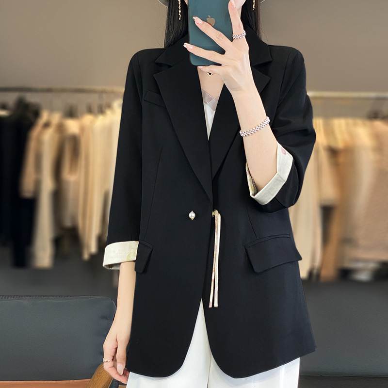 25 Spring and Summer New Chinese Style Suit Jacket Women's Chinese Style Silk Acetate Satin Suit Collar High-End Suit Top