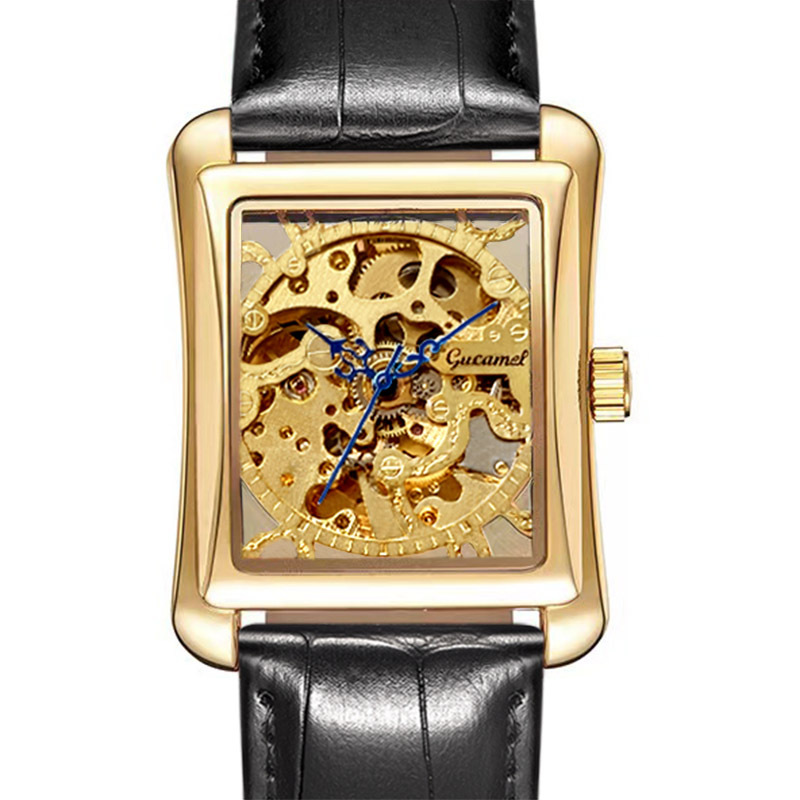 Ancient Camel Square Watch Transparent Hollow Mechanical Men's Watch Manual Mechanical Fashion Business Belt Watch