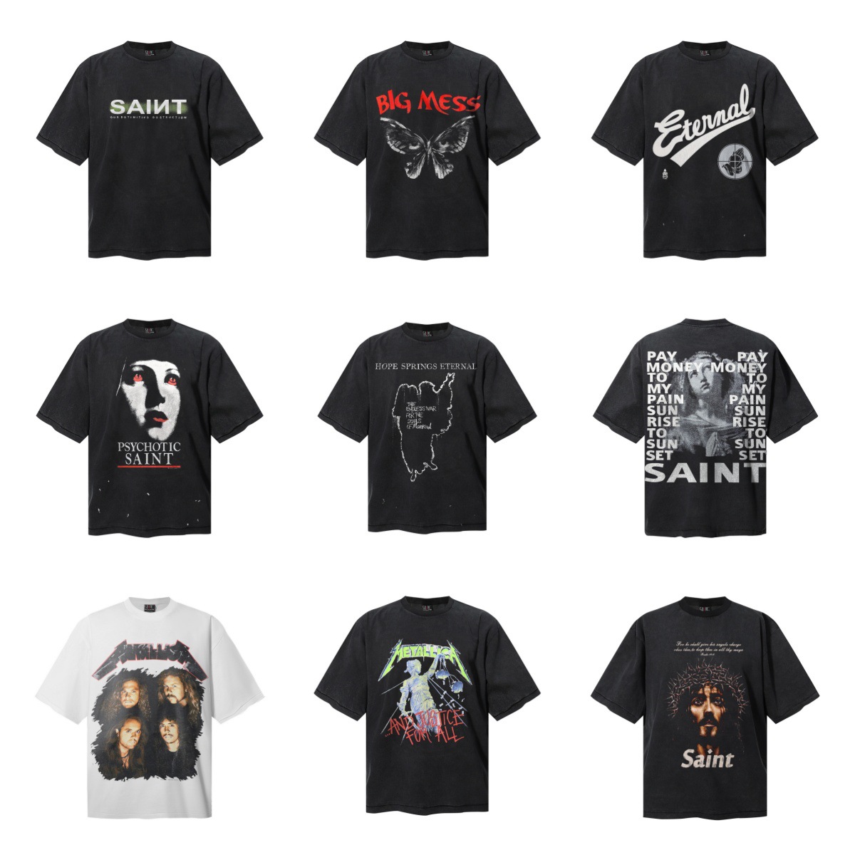 American saint michael vintage short sleeve T-shirt men's couple fog high street summer T-shirt women's top