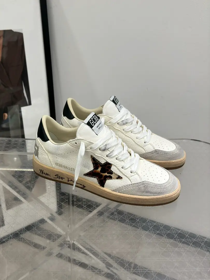 2024 new Korean ballstar leopard print star black tail retro handmade old small dirty shoes height increasing casual shoes