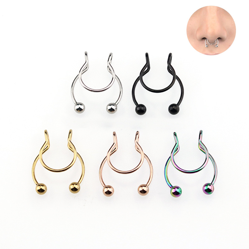 2023 Amazon Hot Sale Titanium Steel Hip-Hop Punk European and American Fashion Simple Perforate Nose Clip Nose Ring Puncture Wholesale