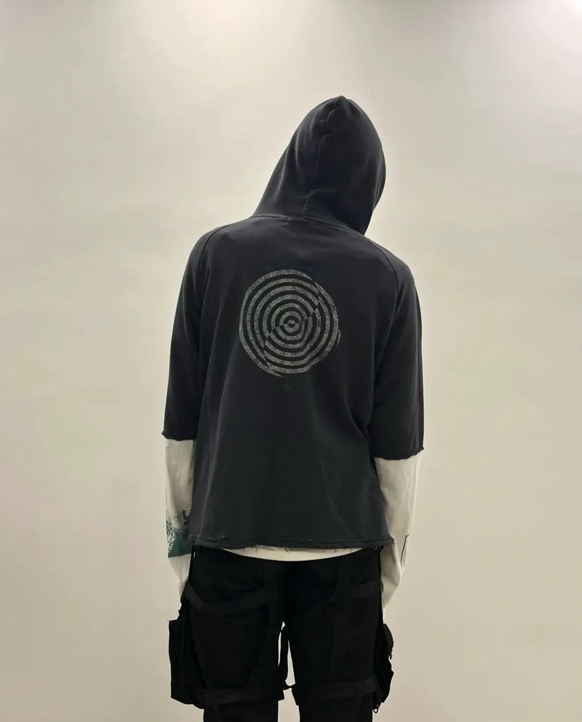 Undercover 06Ss t Period Black Wormhole Distressed Patchwork Hooded Distressed Sweatshirt