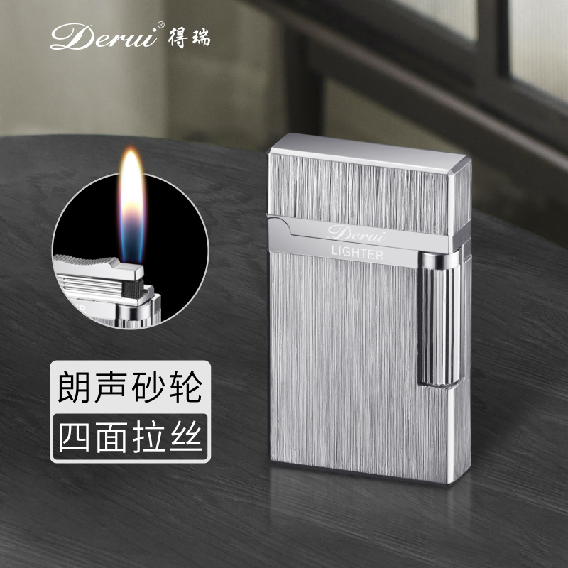 Derek 2030 Langsheng steel tone lighter inflatable grinding wheel open flame side hit high-end gift lighter manufacturers wholesale
