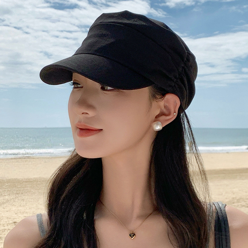 New Style Pleated Cotton Baseball Cap for Women, Face-Slimming, Unique Equestrian Hat, Retro Trendy Face-Slimming Artist Hat
