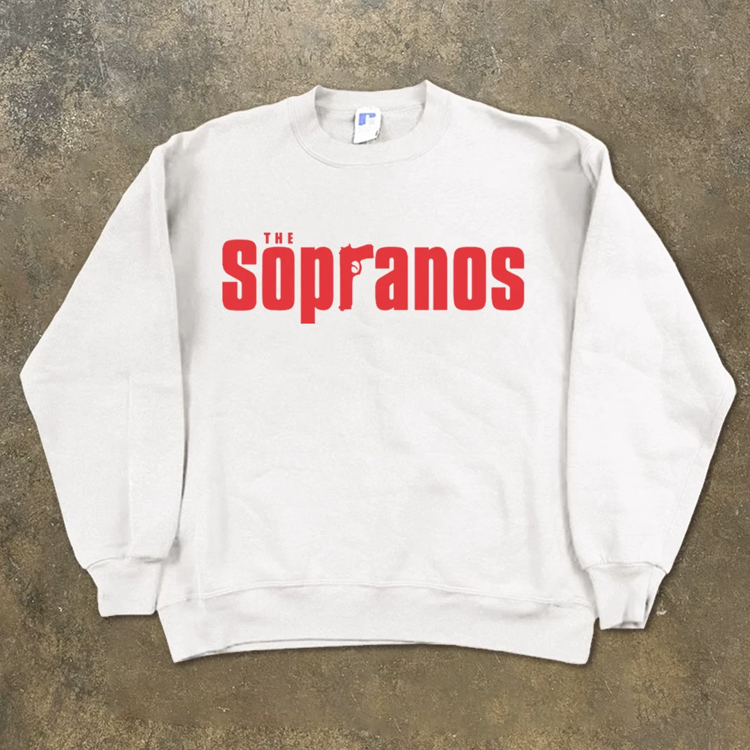 The Sopranos Retro American TV Series Black Family European and American Simple Letter Printed Long Sleeve with Velvet Round Neck Thick Cotton T