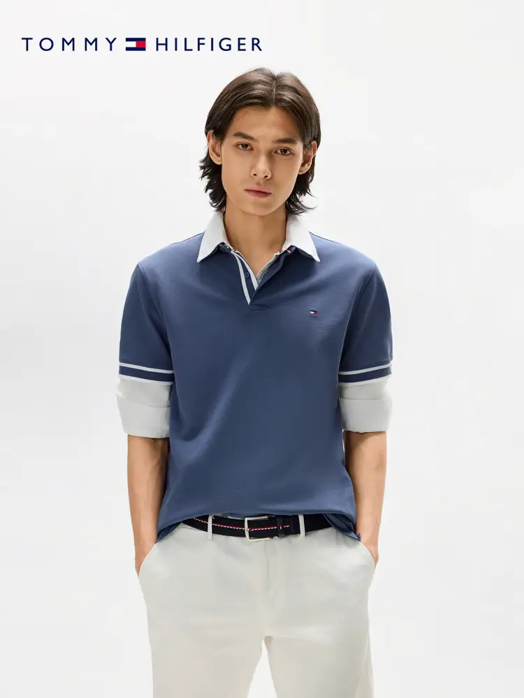 [Light Series] Tommy25 Summer Men's Piqué Cotton Contrast Lapel Polo/Trimmed Cuffs Short Sleeves T-Shirt