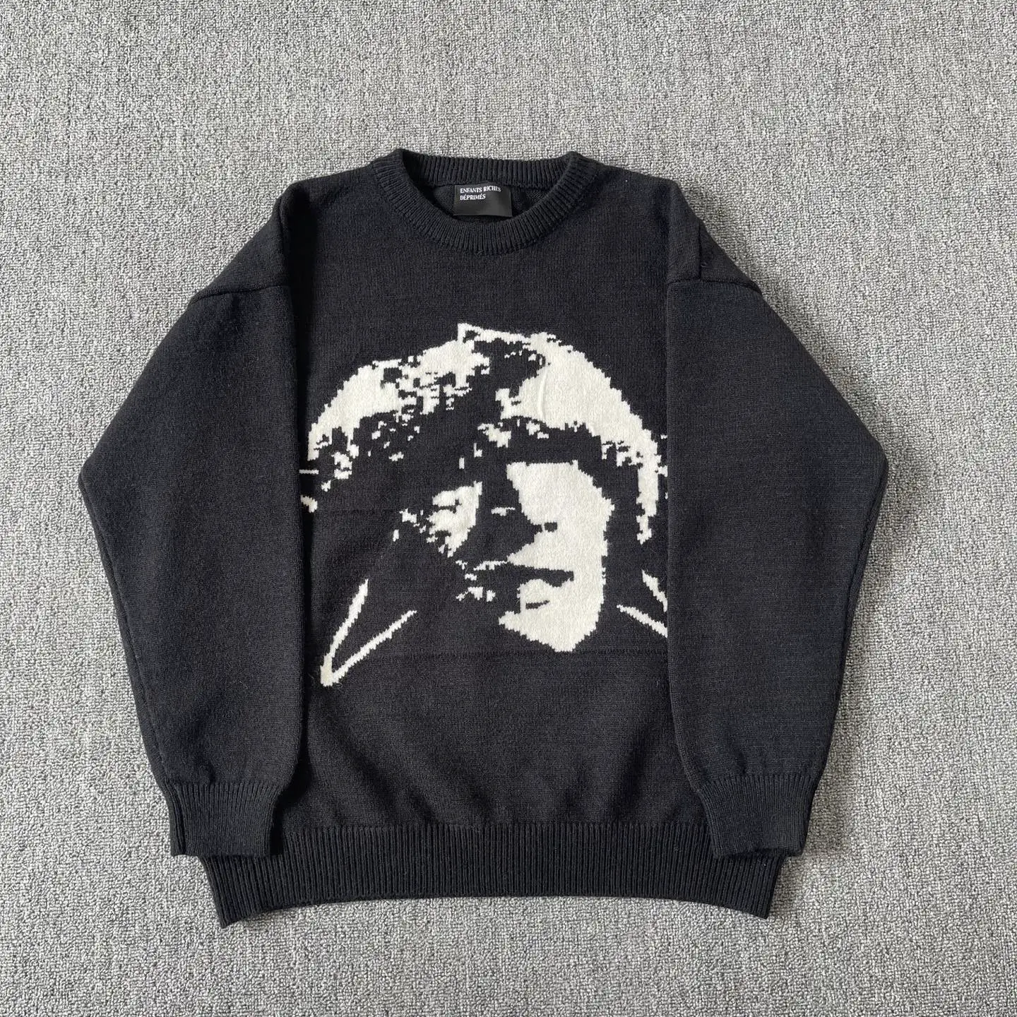 ERD melancholy rich second-generation 25ss new pentagram character niche loose casual beauty trend ins round neck sweater