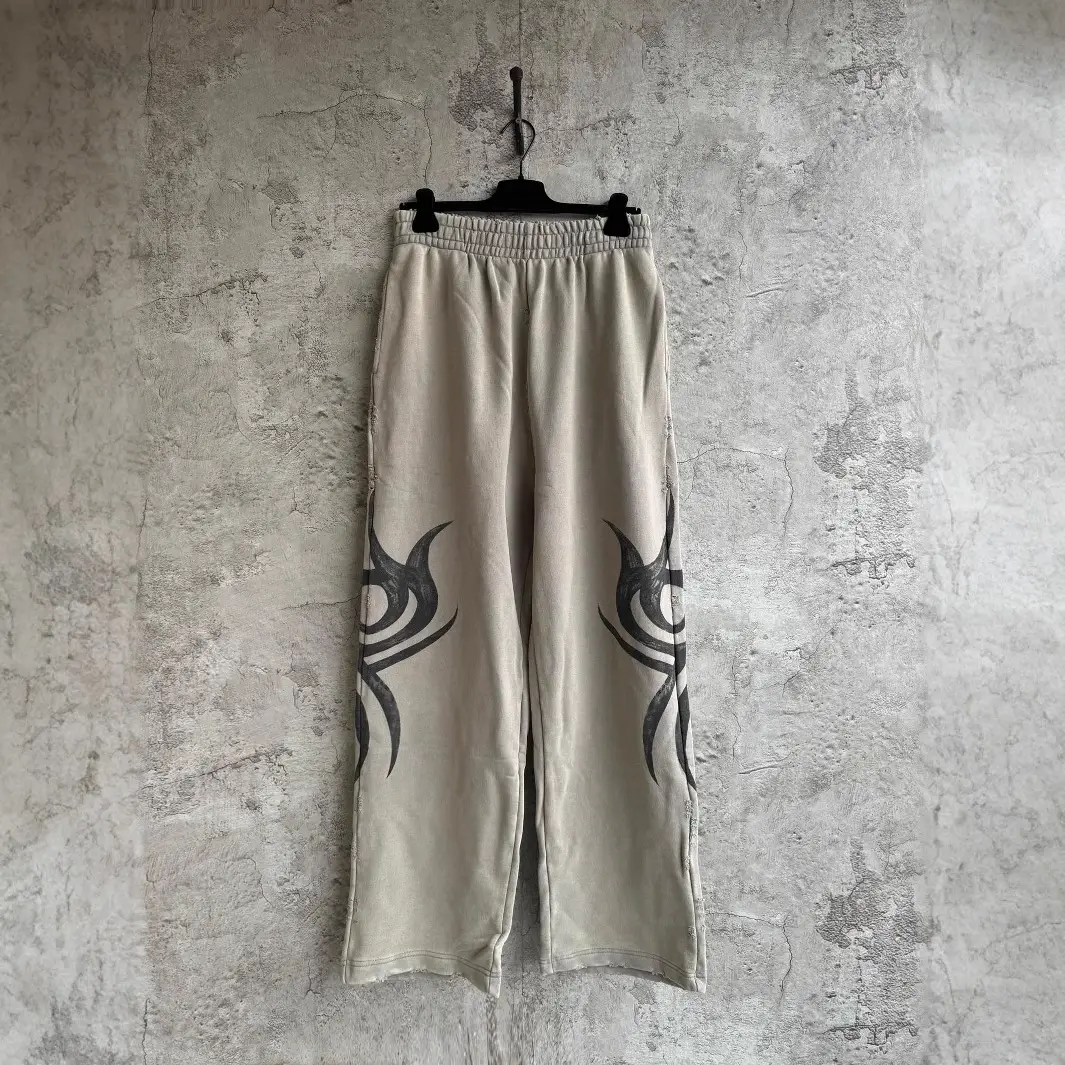 Mobile phone real shot 2024ss high version hand-painted graffiti sports casual pants loose version for men and women