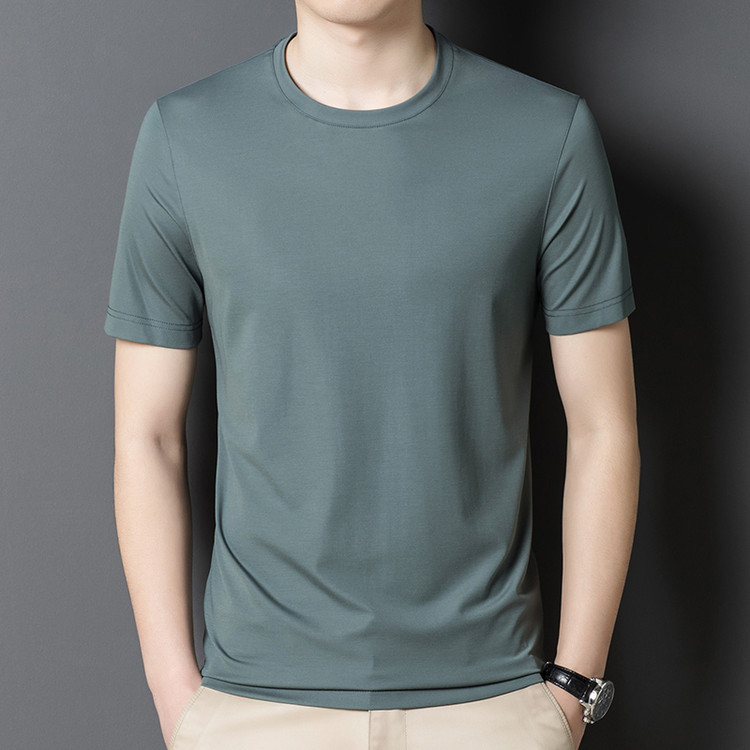 Short-Sleeved Round Neck T-Shirt with Mulberry Silk, Half-Sleeved Thin Youth Men's Casual T-Shirt Top