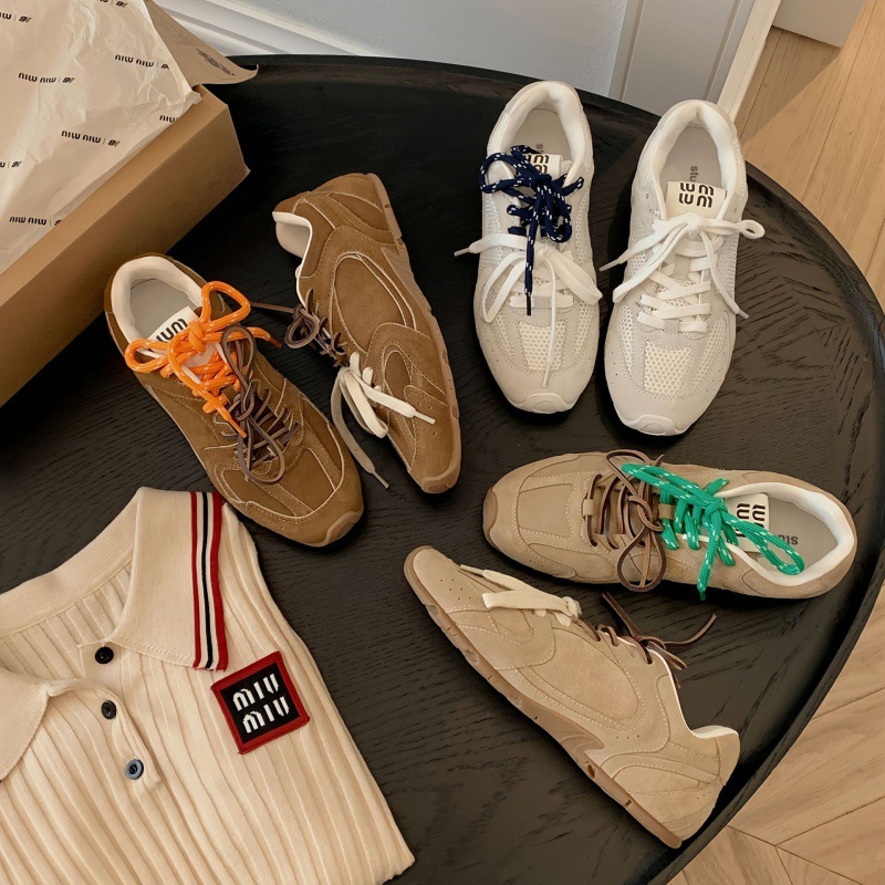 2025 new miumiu joint NB530 torre shoes women's shoes double color belt leather non-slip wear-resistant sneaker