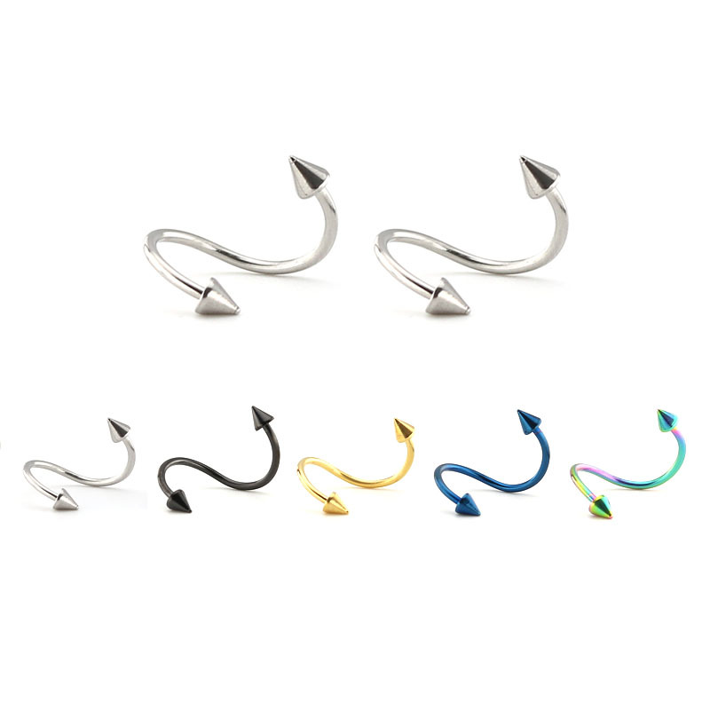 2023 European and American hip-hop punk fashion titanium steel S-shaped eyebrow ring exaggerated human body piercing stainless steel lip ring tongue ring
