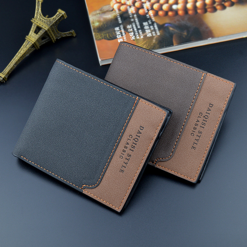 New Men's Wallet Men's Short Wallet Men's Fashionable Contrast Color Thin Frosted Large Capacity Zipper Horizontal Soft Wallet