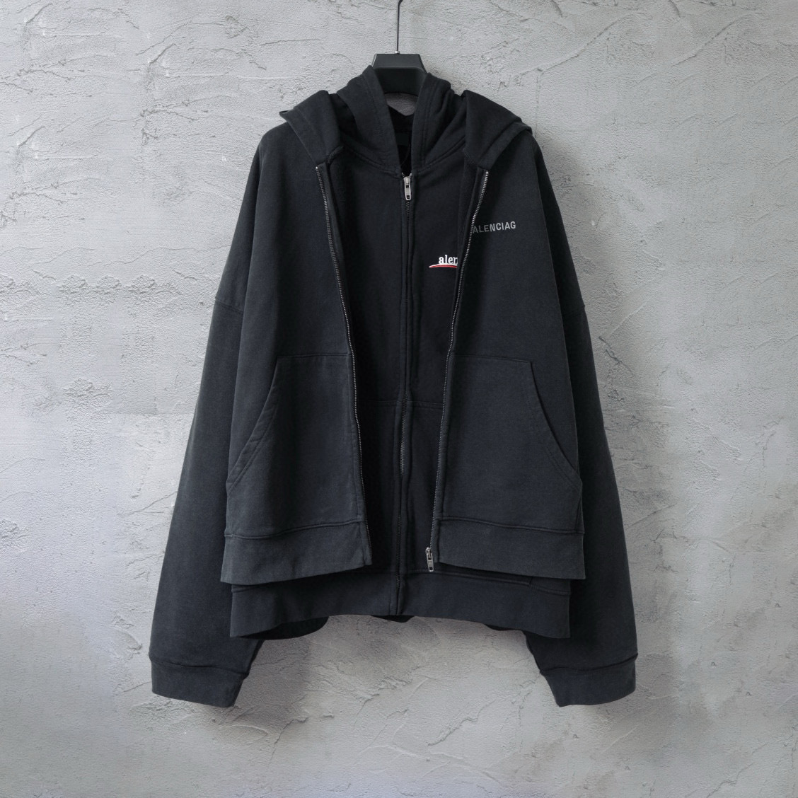 26Ss High-End Version Bl Brand Unisex Style with Front and Back Coca-Cola Letter Embroidery, Washed Genuine Two-Piece Zip-Up Sweatshirt Jacket