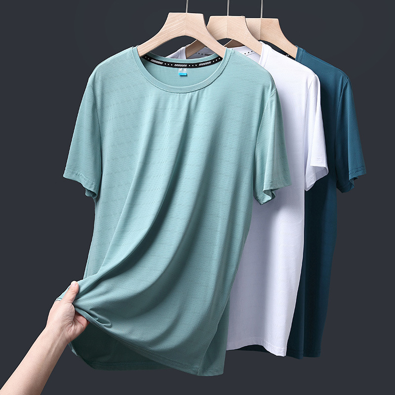Fatty Ice Silk Short-sleeved T-shirt Men's Summer Thin Top Plus Size Half-sleeved Stretch Quick-drying Clothes Fitness Clothing T-shirt