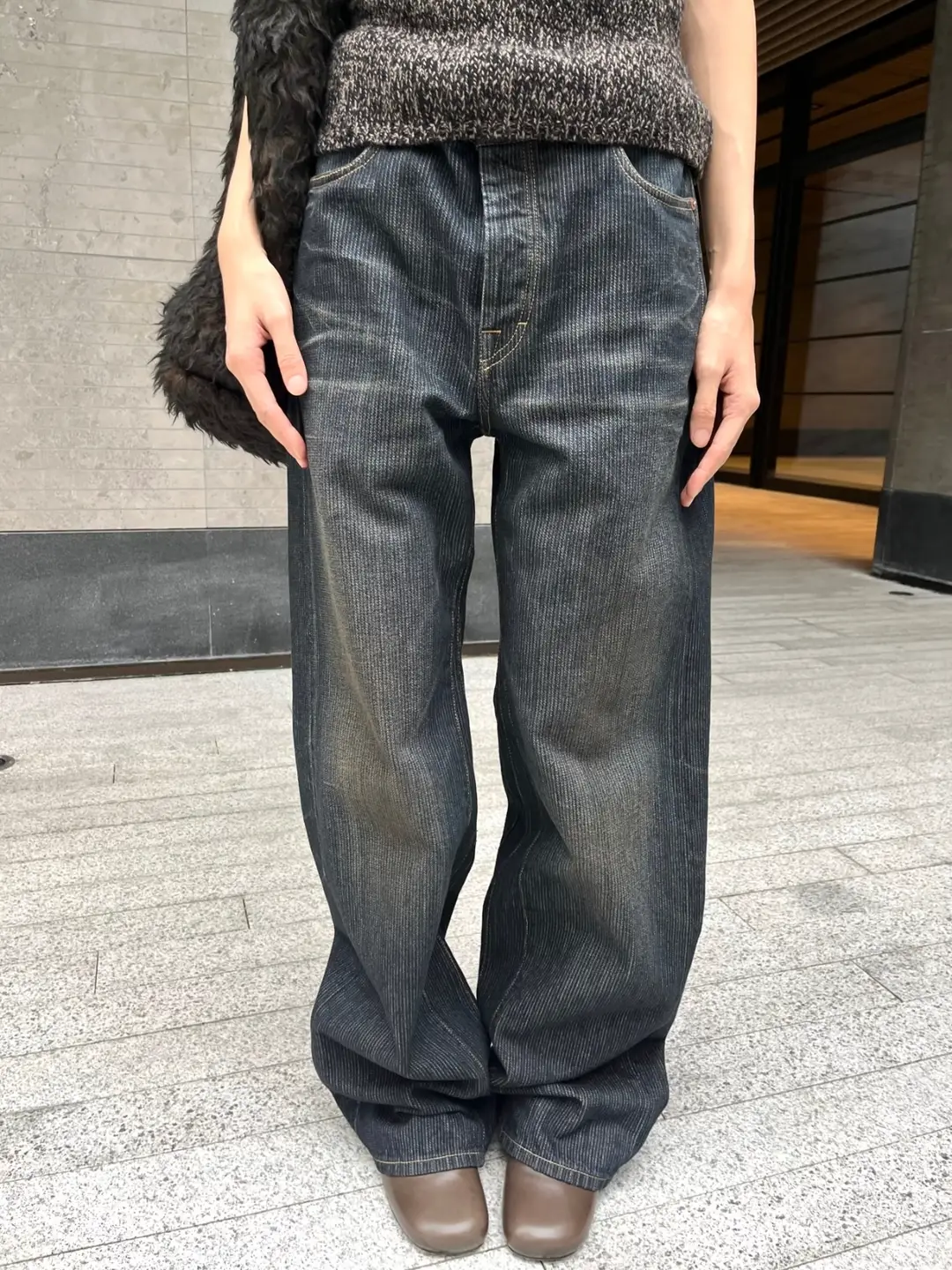 Our Legacy Third Cut Bamboo Pattern Washed Distressed Whiskered Jeans for Men and Women, Loose Straight-Leg Pants
