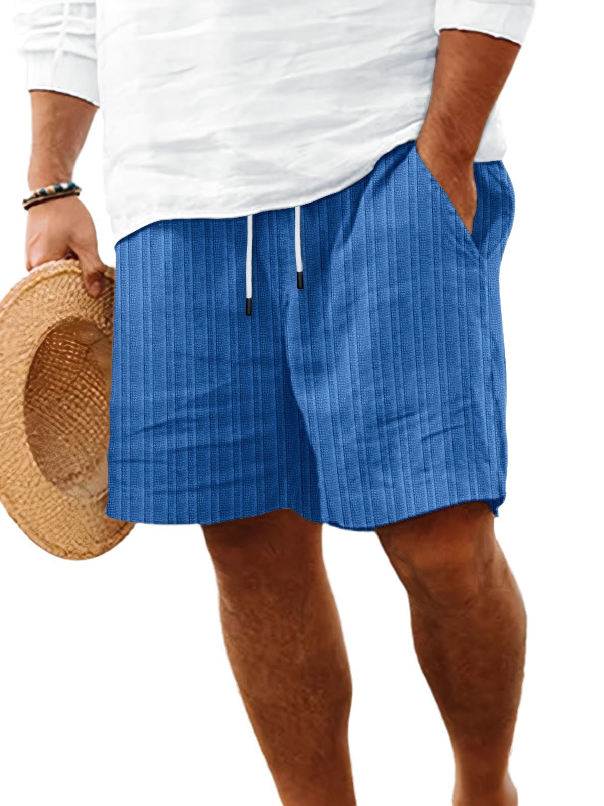 Cross-border 2024 Summer European and American Men's Beach Casual Sports Fashion Striped Jacquard Shorts