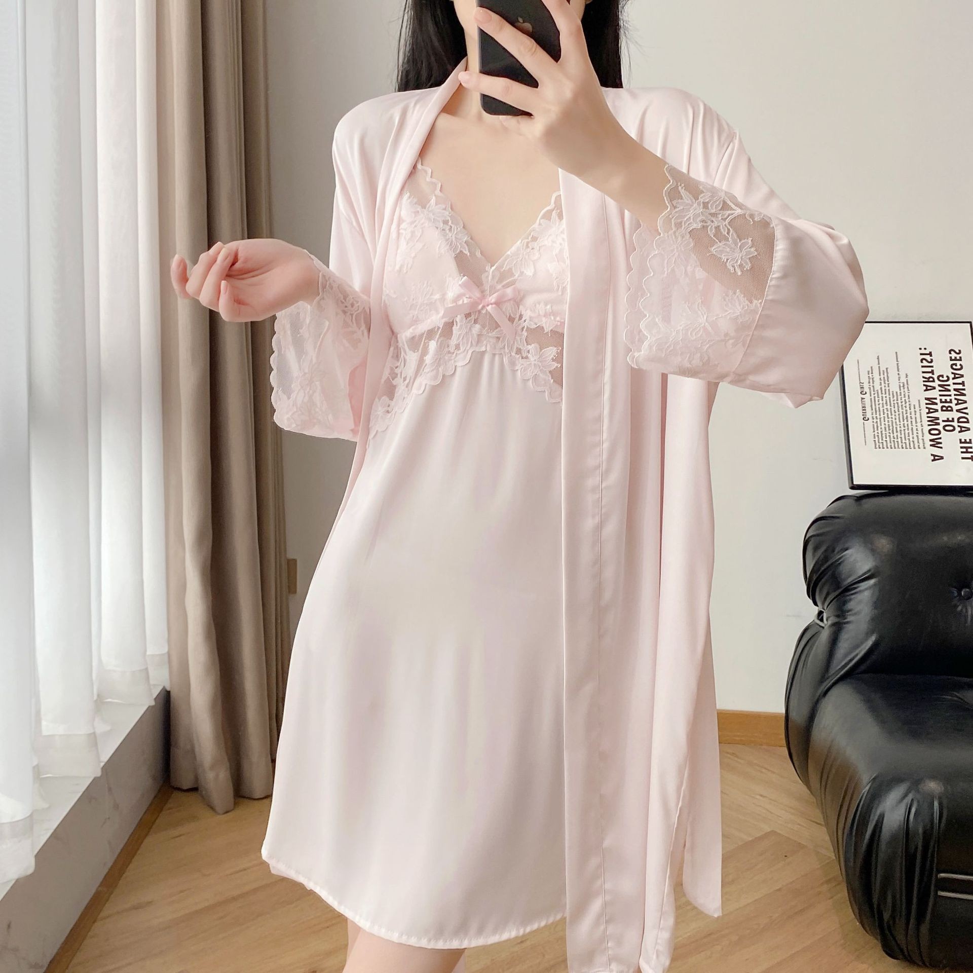New Silk Suspender Nightgown for Women 2024 Spring and Summer Sexy Pajamas with Breast Pads Cut Out Nightgown Thin Summer