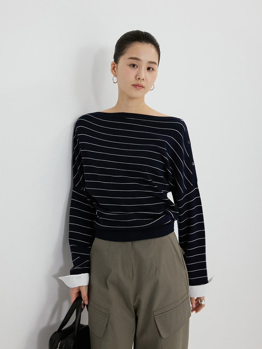 Spring Opening Statement: Tencel Wool Color-Blocked Striped Cuff Patchwork 2026 New Knitwear 10192