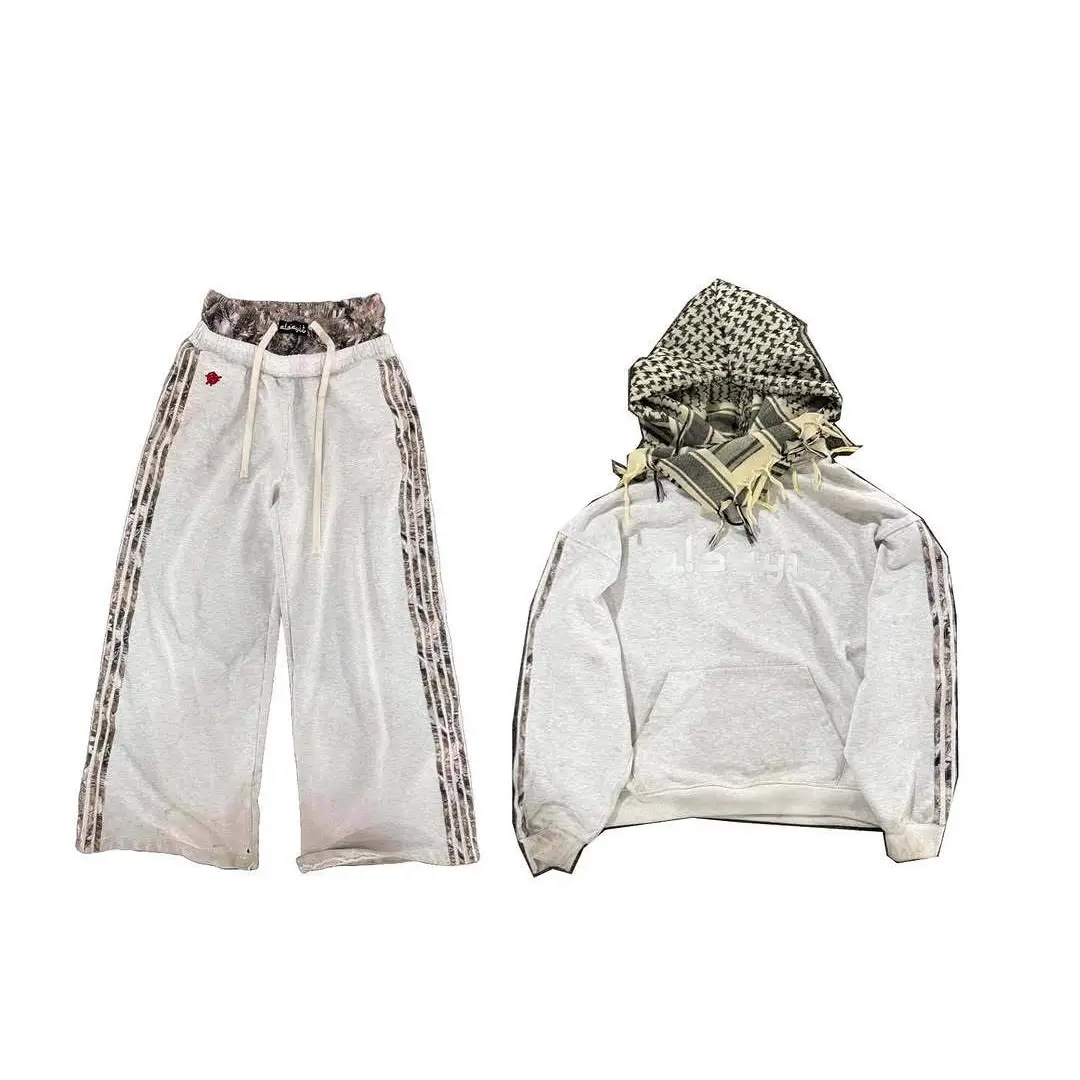 2025 Autumn and Winter High Street Trendy American Retro Pullover Hooded Sweatshirt Straight Drawstring Pants Suit