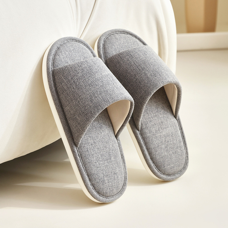 Muji Men's Linen Slippers for All Seasons, Suitable for Home Indoor Use, Thick-Soled, Spring and Autumn Cotton-Linen Fabric, Wooden Floor