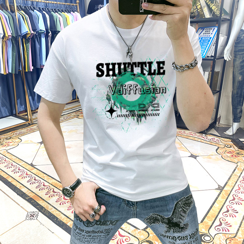 Men's T-shirt Short-sleeved Printed Slim-fit Half-sleeve Clothes Men's Trendy Ins Style Social Youth Top Men's T-shirt