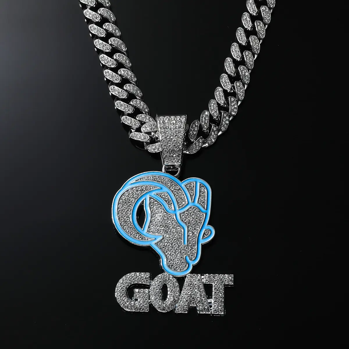 Rap New Full Diamond Goat Letter GOAT Pendant Hip Hop European and American Street Personality Punk Style Diamond Necklace