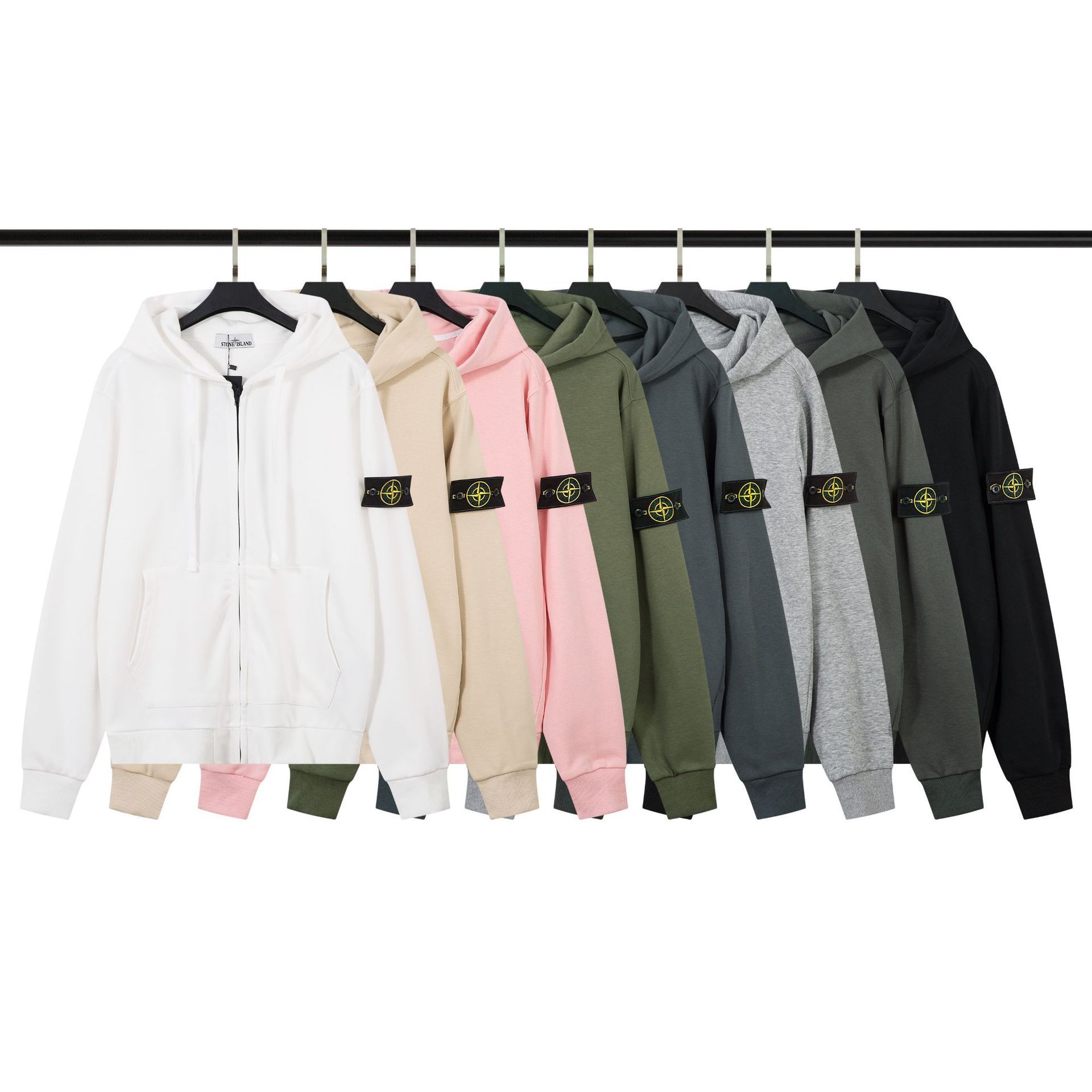 Stone Cardigan Hooded Island Zipper Sweatshirt Unisex Casual Solid Color Sleeve Loose Ins Jacket Trendy