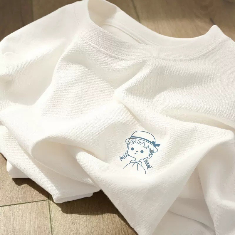 Pure Cotton White Heavy Texture Short-sleeved T-shirt Women's Summer American Retro High-end Chic Beautiful All-match Top for Women